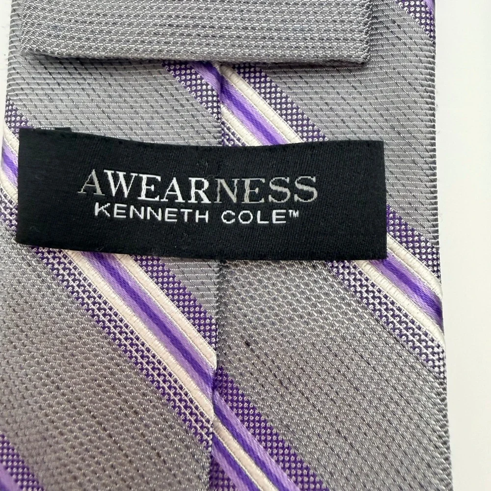 Awearness Kenneth Cole Mens 2 Pack Neckties Gray Purple Striped Black Plaid Tie